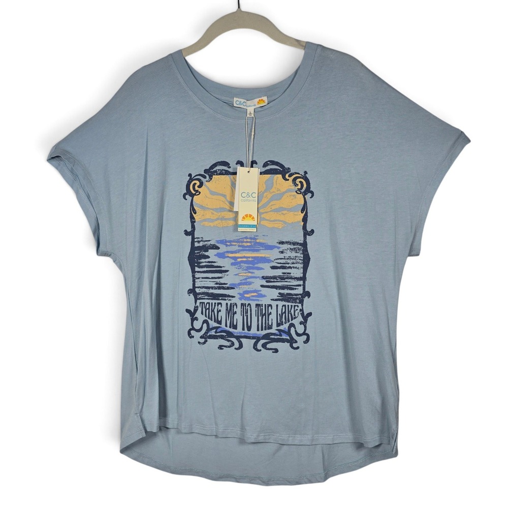 C&C California Tee Womens L Camille Dolman Skyway Blue Take Me To The Lake NEW